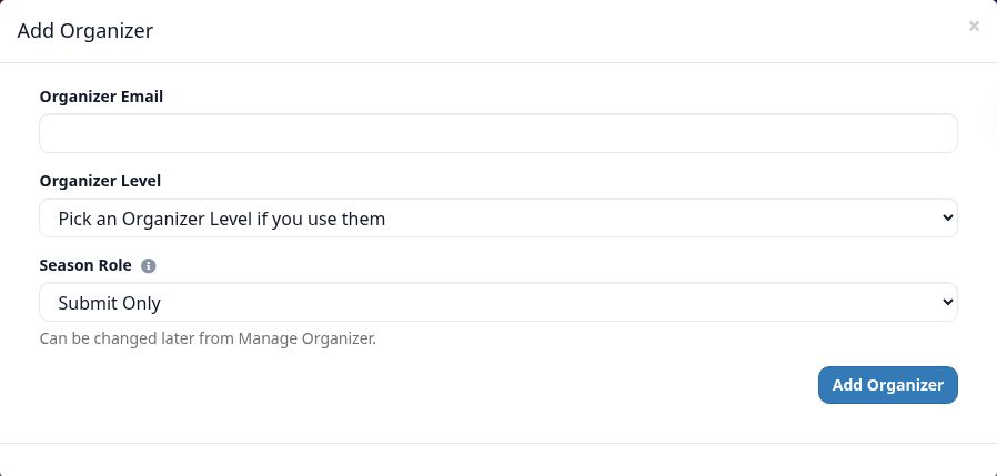 Organizer email, level and role have different purposes.